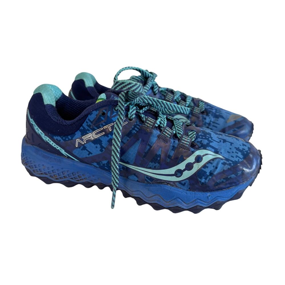 Saucony Peregrine 7 Ice Trail Running Shoes Women 6 Blue Lace Up Hiking Sneaker